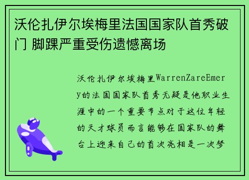 沃伦扎伊尔埃梅里法国国家队首秀破门 脚踝严重受伤遗憾离场